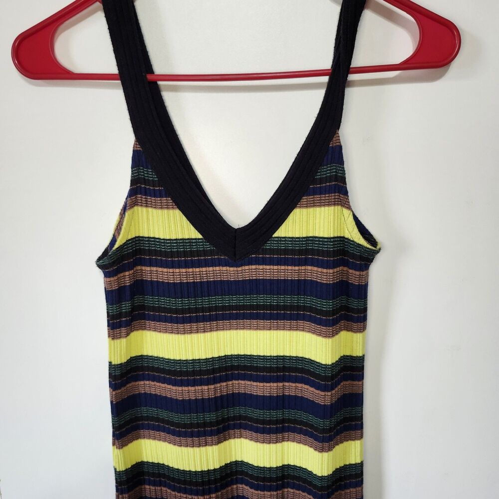 Splendid Jungle Stripe Ribbed Midi Dress V-Neck Sleeveless Y2K Womens S - Picture 4 of 10